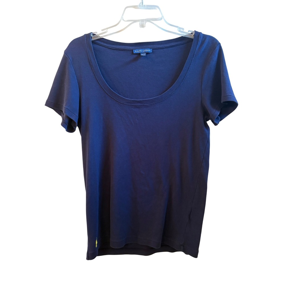Ralph Lauren Navy Blue Scoop Neck Short Sleeve Preppy Womens XL